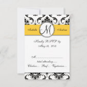 ブラック ダマスク イエロー 結婚式 RSVP (裏面)