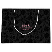 ブラック&ダークグレーカスタムダマスク結婚文字 ラージペーパーバッグ (正面)