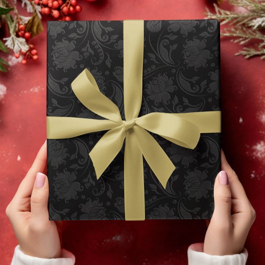ブラック&ダークグレーダマスモノクロデザイン ラッピングペーパー