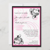 ブラック&ダークピンクフローラ結婚式招待状 招待状 (正面)