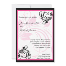 ブラック&ダークピンクフローラ結婚式招待状