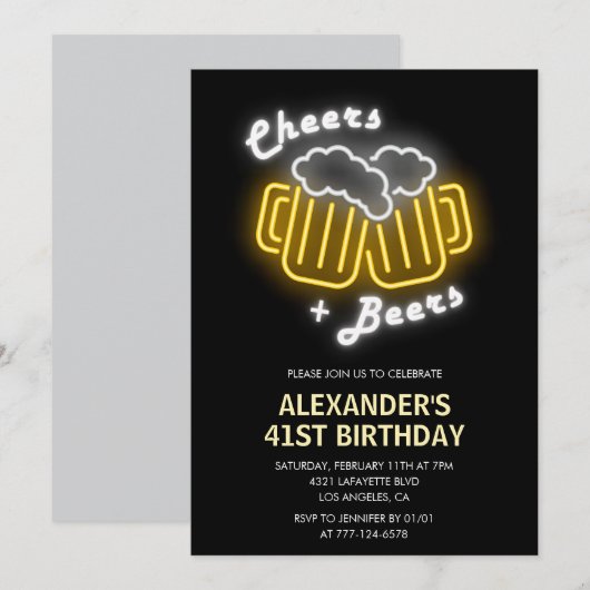 ブラック+チア+ビール 飲み物 41歳の誕生日 招待状 (正面/裏面)