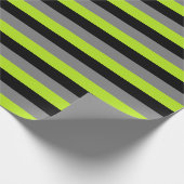 ブラック、チャコールグレー、ライムグリーンストライプの ラッピングペーパー (角)