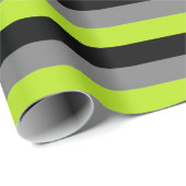 ブラック、チャコールグレー、ライムグリーンストライプの ラッピングペーパー (ロールコーナー)