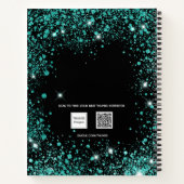 ブラック ティール グリッター ダスト グリーン モノグラムイニシャル ノートブック (裏面)