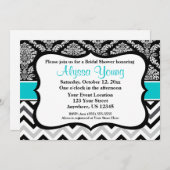 ブラック ティール ダマスク チェvron 招待状 (正面/裏面)