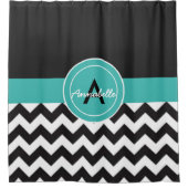 ブラック ティール チェvron シャワーカーテン (正面)