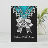 ブラック ティール ブルー スイート シックスティーン 誕生日パーティー 招待状 (スタンド正面)