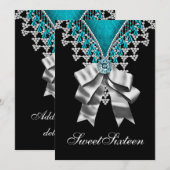 ブラック ティール ブルー スイート シックスティーン 誕生日パーティー 招待状 (正面/裏面)