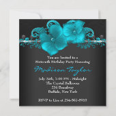 ブラック ティール ブルー スイート 16 誕生日パーティー 招待状 (裏面)