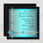 ブラック ティール ブルー 誕生日パーティーの招待状 招待状 (正面/裏面)