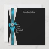 ブラック ティール ホワイト ジュエル ボウ 40歳 エレガント 誕生日 招待状 (裏面)