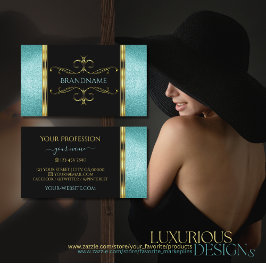 ブラック&ティール（緑がかった色）グリッター金ゴールド縁どデコ華美ール 名刺