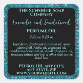 ブラック&ティール(緑がかった色)グリッター香水ローラーボトルラベル スクエアシール (正面)