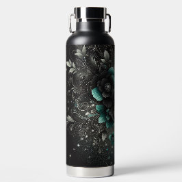 ブラック&ティール（緑がかった色）フローラ ウォーターボトル