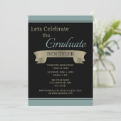 ブラック&ティール（緑がかった色）/ブルーエクセシションパーティー招待状 招待状 (スタンド正面)