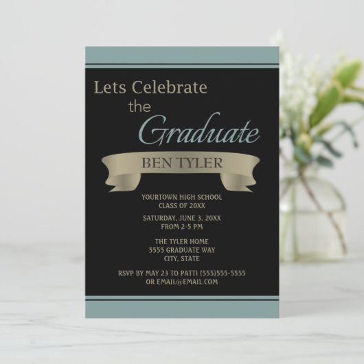 ブラック&ティール(緑がかった色)/ブルーエクセシションパーティー招待状 招待状 (スタンド正面)