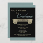 ブラック&ティール（緑がかった色）/ブルーエクセシションパーティー招待状 招待状 (正面/裏面)