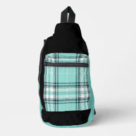 ブラック&ティール（緑がかった色）プレイドプリントカットソーバッグ スリングバッグ