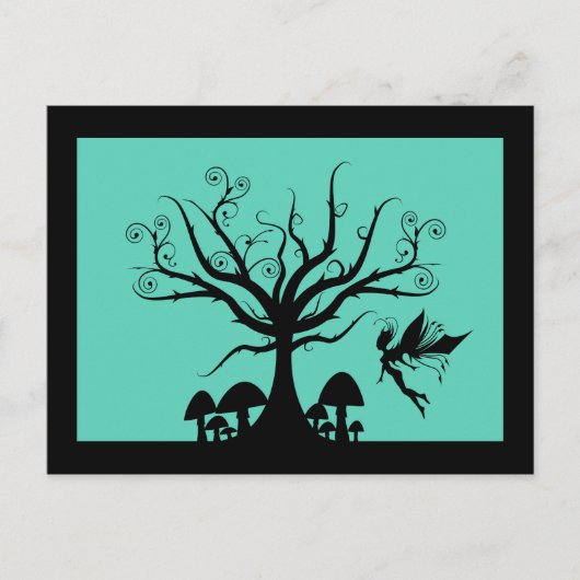 ブラック&ティール（緑がかった色）不気味フェアリー葉書 ポストカード (正面)