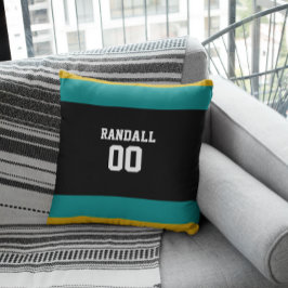 ブラック、ティール（緑がかった色）、金ゴールドサッカーチームパーソナライズされた クッション