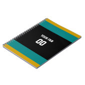 ブラック、ティール(緑がかった色)、金ゴールドサッカーチームパーソナライズされた ノートブック (左側)