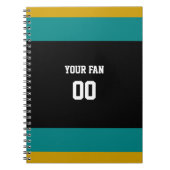 ブラック、ティール(緑がかった色)、金ゴールドサッカーチームパーソナライズされた ノートブック (正面)