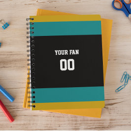 ブラック、ティール（緑がかった色）、金ゴールドサッカーチームパーソナライズされた ノートブック