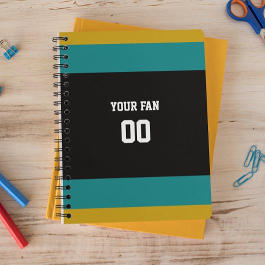 ブラック、ティール(緑がかった色)、金ゴールドサッカーチームパーソナライズされた ノートブック