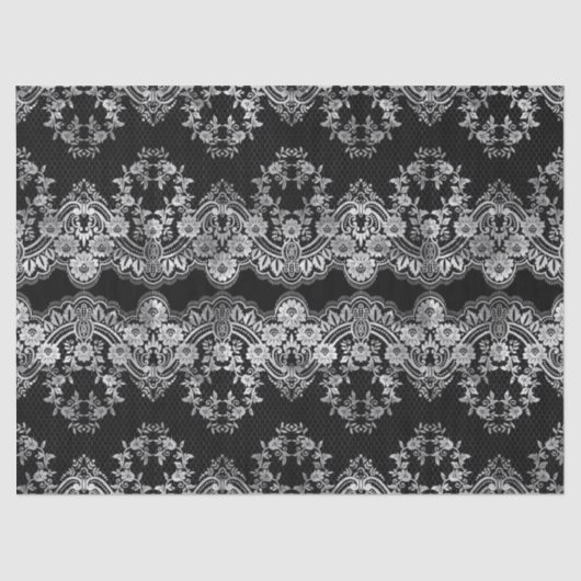 ブラック·デコパージュの複雑なホワイトレース 薄葉紙 (正面)