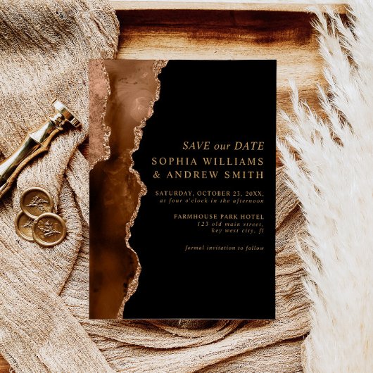 ブラック&デザートゴールド 結婚式の招待状(Save the Date) 招待状
