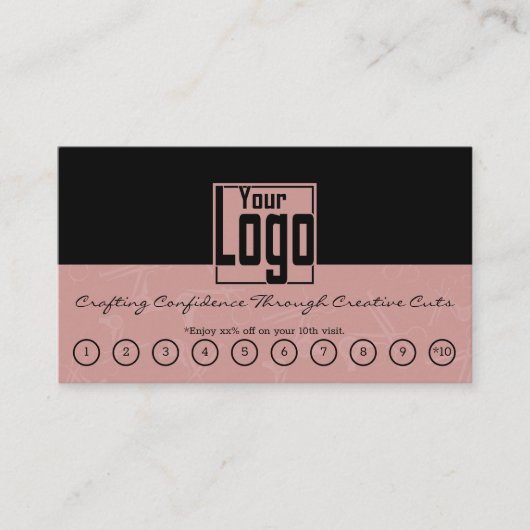 ブラック&トスカーニーピンクの髪のサロンロゴの報酬 ロイヤリティカード (正面)