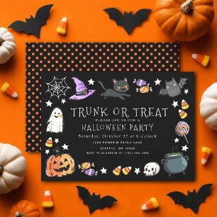 ブラック トランク・オア・トリート キッズ クレヨン ハロウィンパーティー 招待状