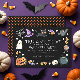 ブラック トリック オア トリート キッズ クレヨン ハロウィン パーティー 招待状