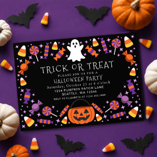 ブラック トリック オア トリート キャンディ キッズ ハロウィン パーティー 招待状