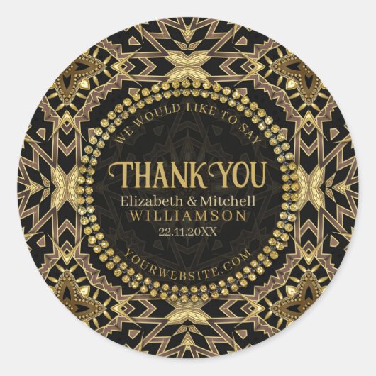 ブラック+トープ金ゴールドモダンアールデコありがとう ラウンドシール (正面)