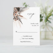 ブラック&ナチュラルフローラボホの食事RSVP 2 出欠カード (スタンド正面)