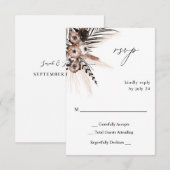 ブラック&ナチュラルフローラボホの食事RSVP 2 出欠カード (正面/裏面)