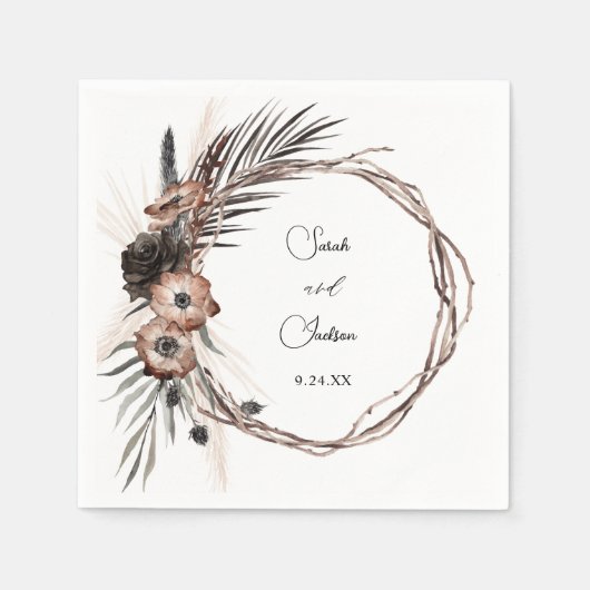 ブラック&ナチュラルフローラボー素朴ホ名 スタンダードカクテルナプキン (正面)