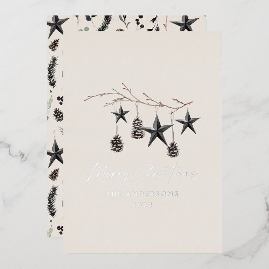 ブラック ナチュラル スカンディ モダン ボタニカル 箔シーズンカード (正面/裏面)