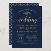 ブラック&ネイビー エレガント|結婚クラシック式 招待状 (正面/裏面)