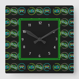 ブラック&ネオンゲーマー スクエア壁時計