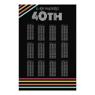ブラック&ネオン40レトロストライプシーティングチャート フォトプリント