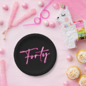 ブラック ネオン ピンク フォーティ 40歳の誕生日 紙皿 (パーティー)