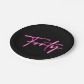 ブラック ネオン ピンク フォーティ 40歳の誕生日 紙皿 (アングル)