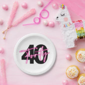 ブラック ネオン ピンク フォーティ 40歳の誕生日 紙皿 (パーティー)