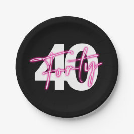 ブラック ネオン ピンク 40歳の誕生日 紙皿