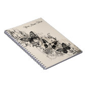 ブラック ハーフトーン バタフライ フェミニン パーソナライズド ノートブック (右側)