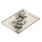 ブラック ハーフトーン バタフライ フェミニン パーソナライズド ノートブック (左側)