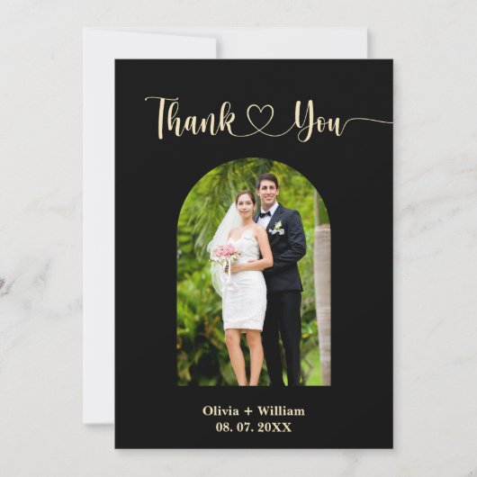 ブラック&バターイエローフォト結婚ズサンキューカード サンキューカード (正面)